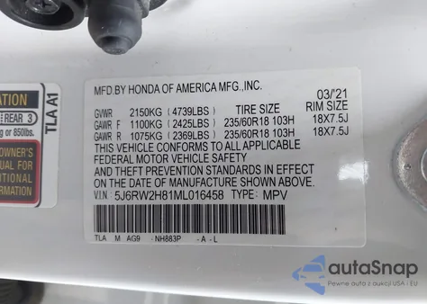 2021 Honda Cr-V Awd Ex-L from USA, damaged, VIN 5J6RW2H81ML016458